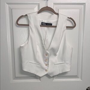 Zara White Buttoned Vest